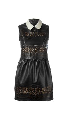Lamb leather laser cut dress with collar