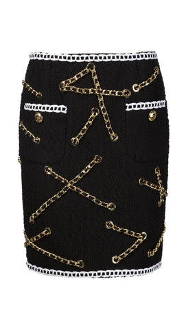 Boucle infused chain detail skirt