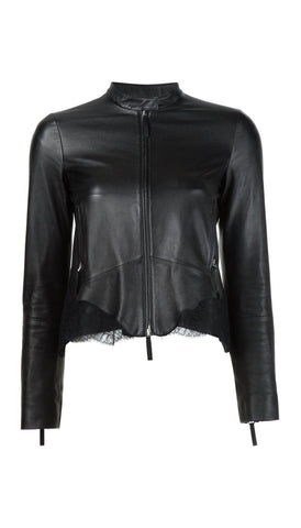 Lace insert leather jacket
