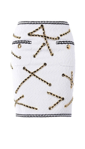 Boucle infused chain detail skirt