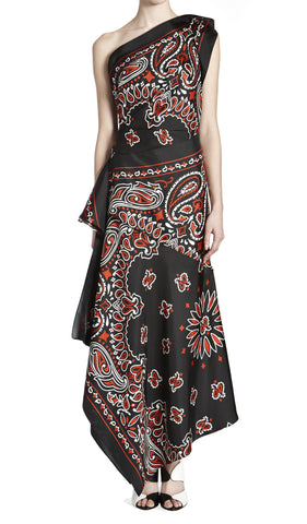 Paisley Print One-Shoulder Dress