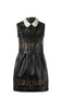 Lamb leather laser cut dress with collar