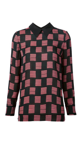 Striped square print blouse