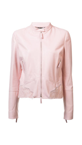 lace insert leather jacket