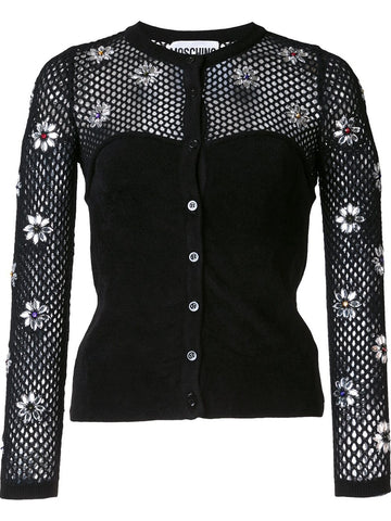 flower embellished fishnet top