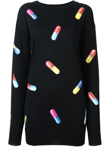 pill print sweater dress