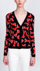 Bow print knit cardigan